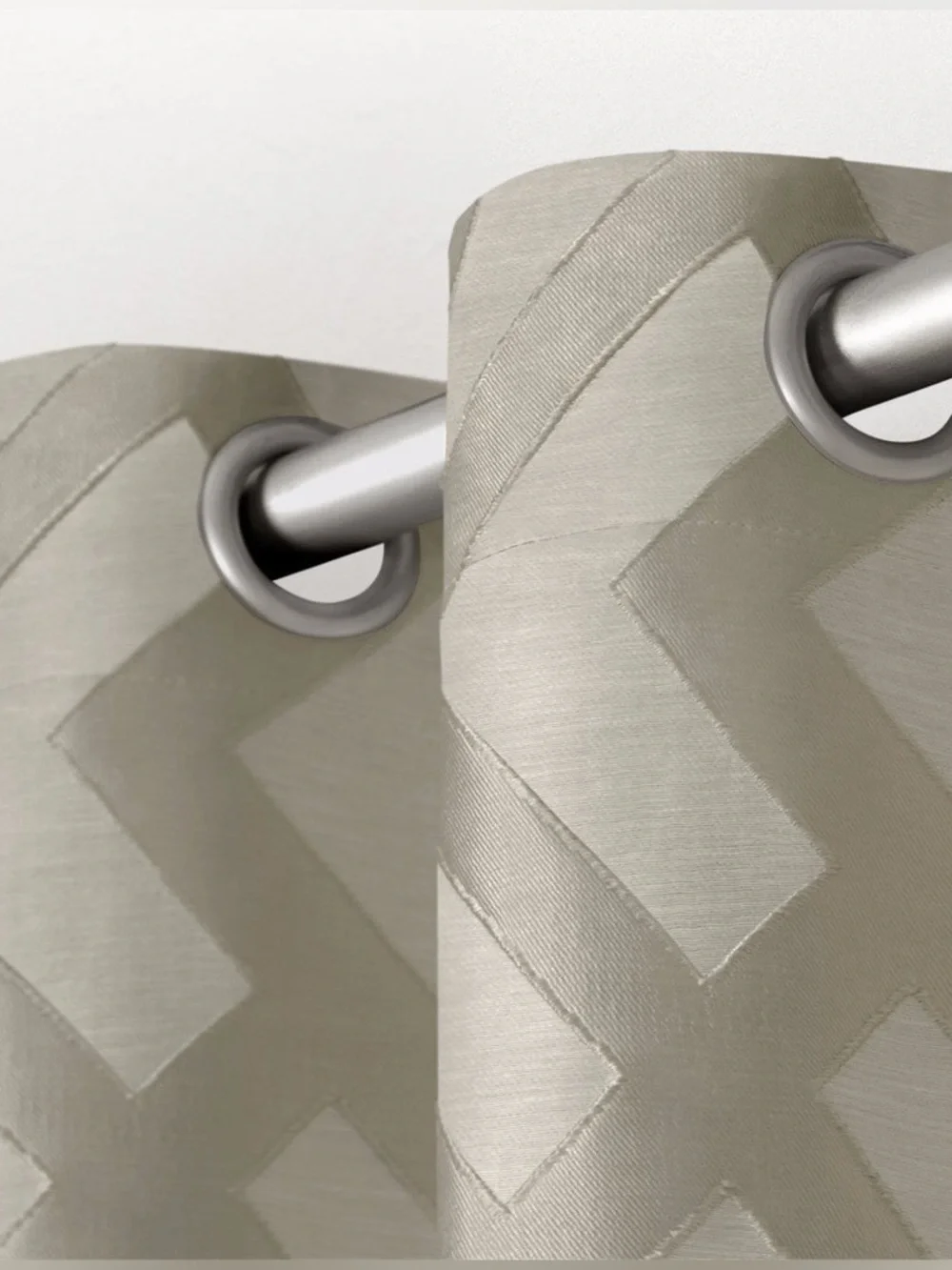 Geometric Luxury Jacquard Linen Curtain Panels Set of 2 Taupe Grey NWT